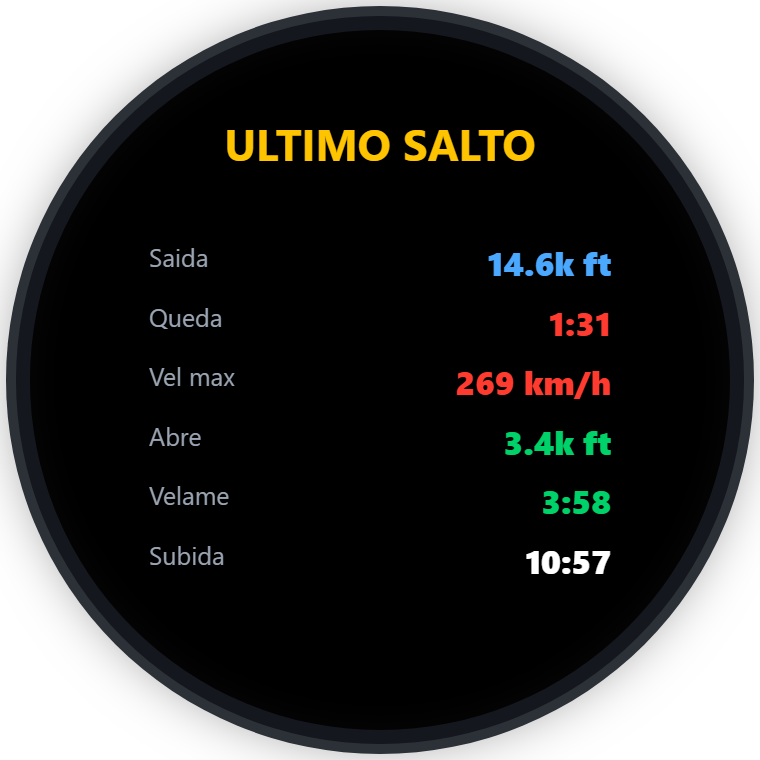 Tela de resumo do salto